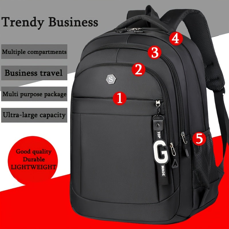 Men's Stylish Large Capacity Backpack - Black, Business & Travel Ready with Multiple Compartments, Durable Lightweight Design, Perfect for Daily Commute & Computer Use, Backpack for Travel, Highquality Luggage