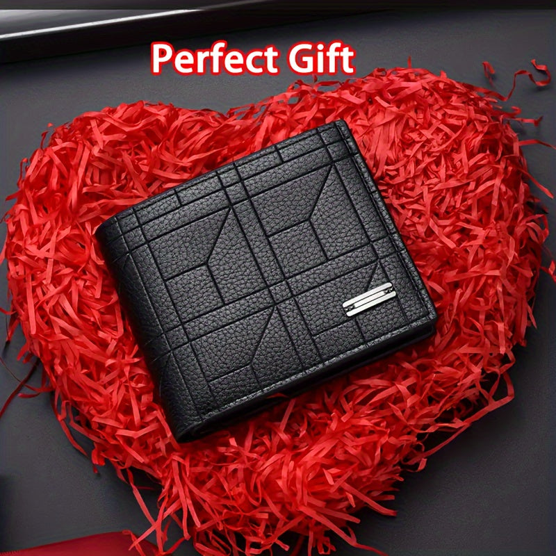 1pc Stylish Men’s Synthetic Leather Wallet with Multiple Card Slots – Black Geometric Design, Perfect for Business & Daily Use, Ideal Christmas Gift for Him