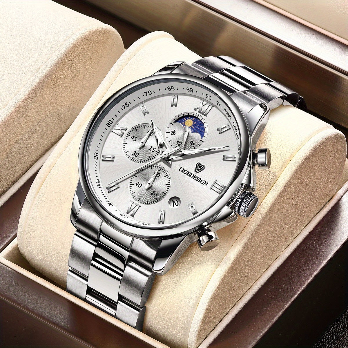 LIGE Black Blue Quartz Watch with Calendar, Exquisite & Simple Dial Stainless Steel Strap Multiple Colors High-quality Wrist Watch