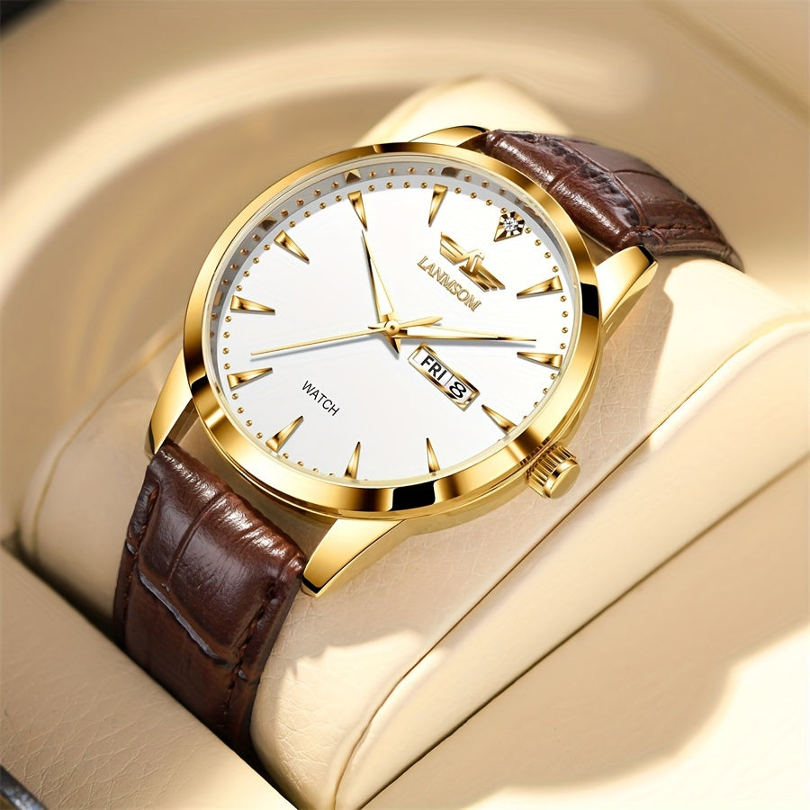 1pc New Men's Quartz Watch with Sunday Calendar and Night Light, Fashionable Wristwatch Ideal Choice for Relatives and Friends Birthday Gifts, Festive Gifts, Brand Electronic Movement Fully Automatic Business Watch