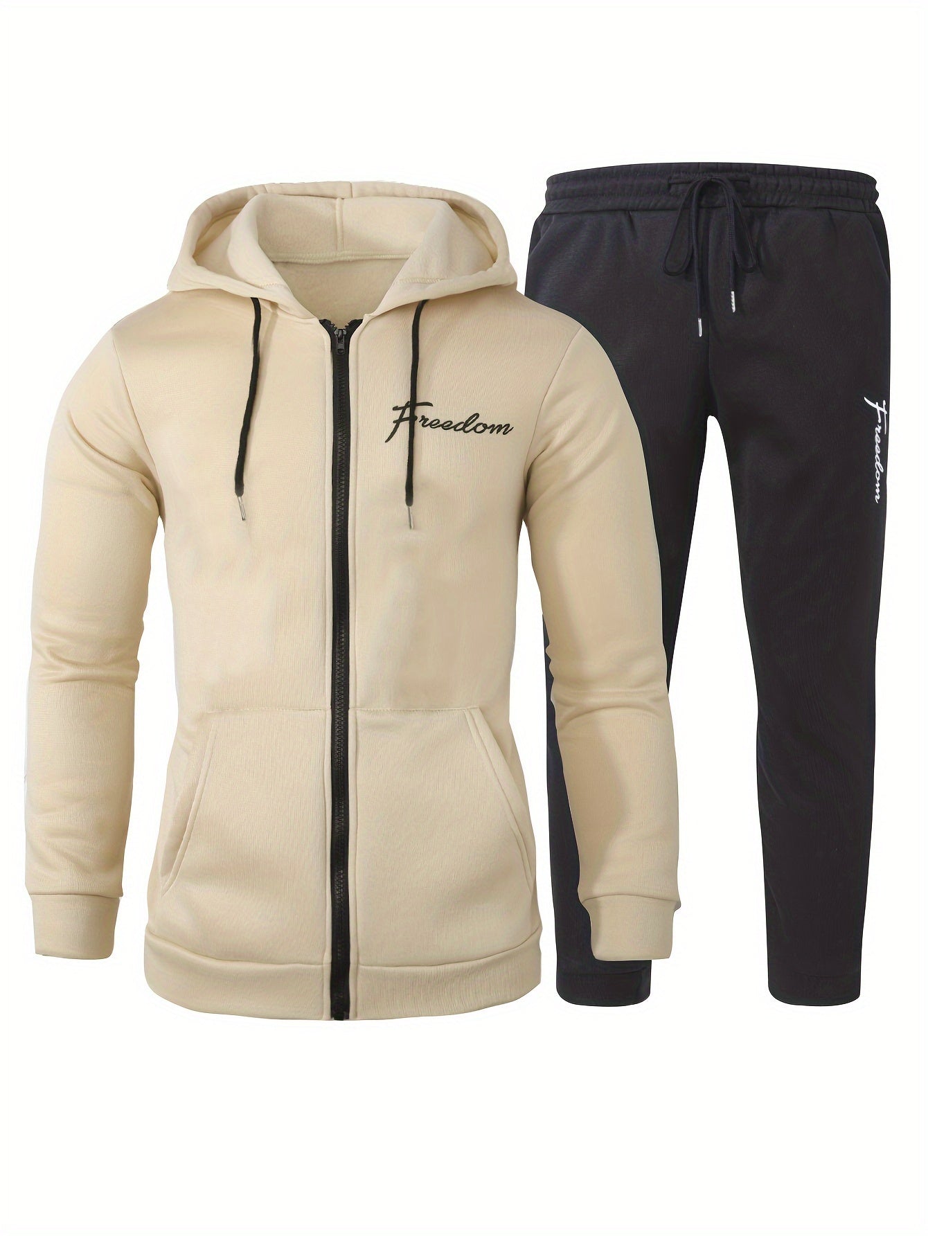 Classic Men's Athletic 2Pcs Tracksuit Set Casual Full-Zip Sweatsuits Long Sleeve Hoodie And Jogging Pants Set For Gym Workout Running