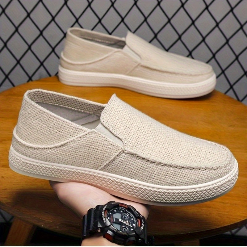 Men'S Summer Slip-On Casual Shoes - Lightweight Breathable Fabric Upper, Cushioned EVA Insole & Durable TPU Sole for Outdoor Travel, Parties, Hiking, Walking - Beige, Party Footwear, Minimalist Design, Comfortable Fit