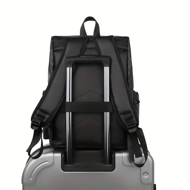 Men'S Stylish Black Synthetic Backpack with "LOOK" Print - Large Capacity, Double-Shoulder Design, Multiple Compartments, Perfect for Business Travel & Casual Outings, Business Backpack | Trendy Backpack | Secure Zipper Closu