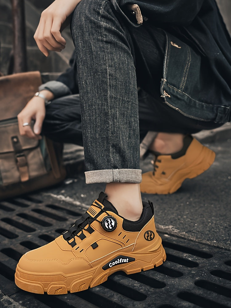 Men's Solid Color Skate Sneakers - Adjustable Rotating Buckle Straps, Slip-Resistant PVC Sole & Durable PU Upper, Low-Top Lace-Up Design for Hiking, Walking, Daily Wear - All-Season Casual Streetwear Shoes, Skate Shoes