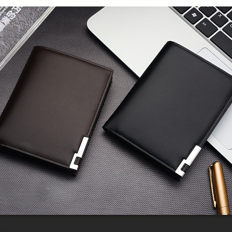 Men's Slim Faux Leather Wallet with Iron Edge - Trendy Korean Style, Black & Brown, Compact Design with Card Slots, Photo Holder & Large Banknote Compartment, Perfect for Everyday Use, Cardholder | Modern Look | Metallic Trim