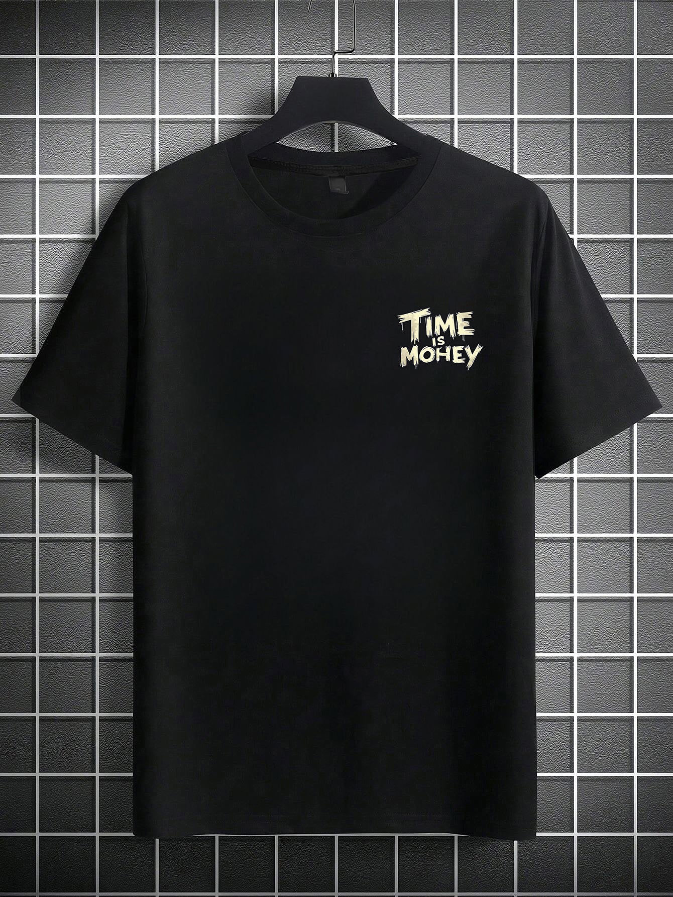 Men'S Casual Short Sleeve T-Shirt with "Time is Money" Clock & Stack of Cash Graphic - Lightweight Polyester, Loose Fit, Round Neck, Perfect for Spring & Summer Outdoor Wear, Relaxed Fit Shirt | Bold Graphic Tee | Glossy Text