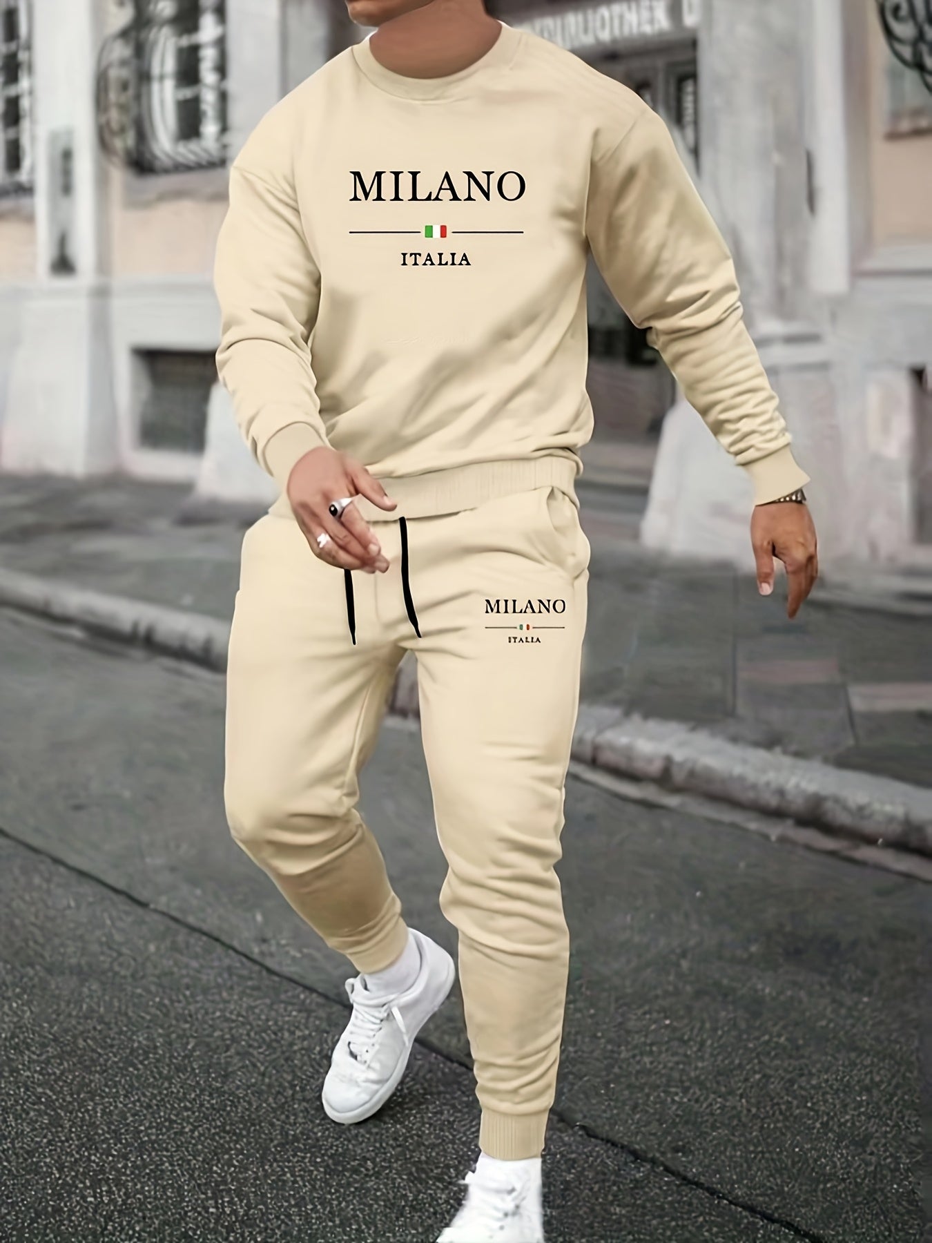 Men's Fashion Casual Sports MILANO Round Neck Sweatshirt and Pants 2pcs Set - Xingfan