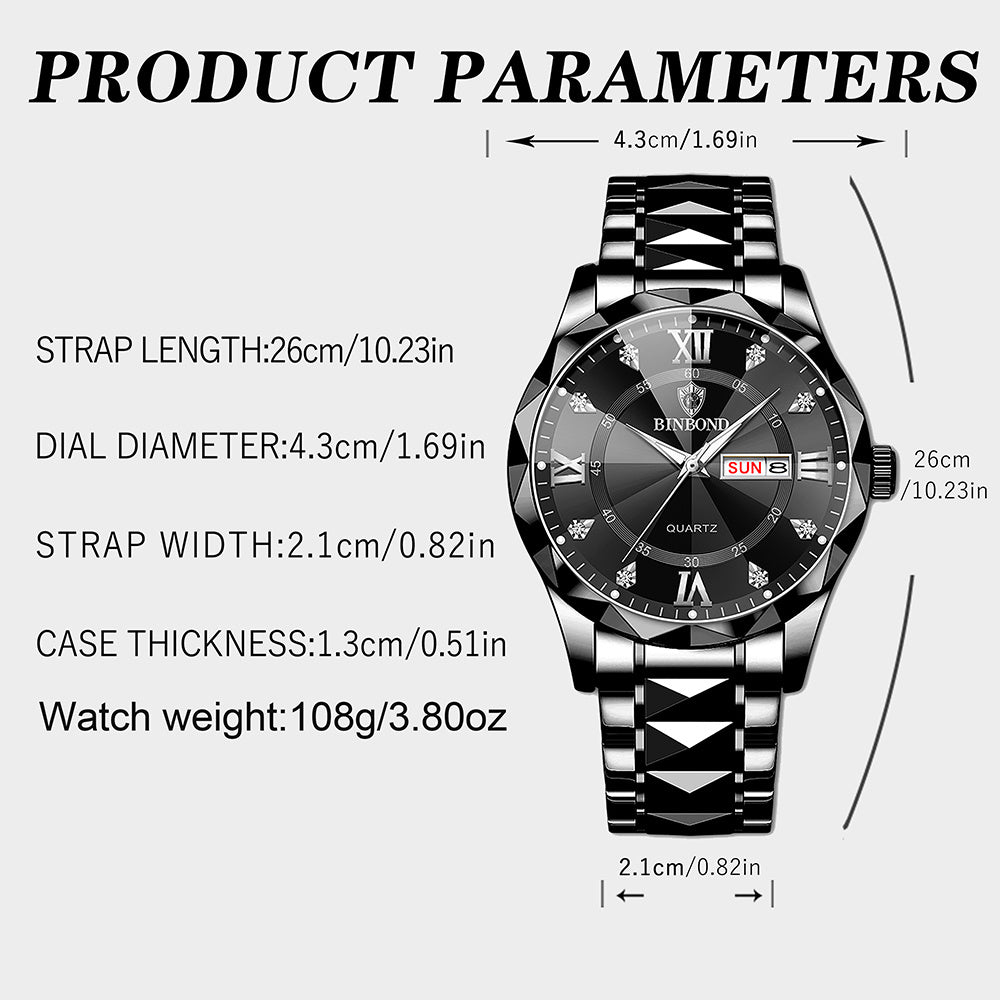 Men'S Casual Business Waterproof Date Quartz Watch with Luminous Hands and Dial - Stainless Steel Band, IP67 Rating, Date Display, Casual Business Watch | Minimalist Watch | Quartz Movement