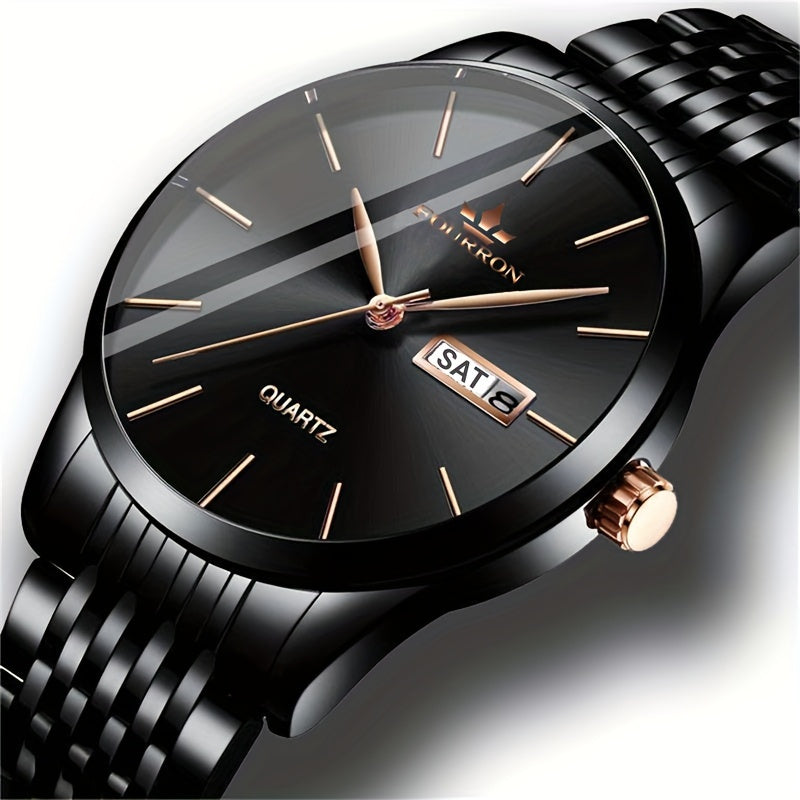 FOURRON Men's Luxury Stainless Steel Quartz Watch with Date & Calendar - Luminous, Fashionable Casual Design for Business, Travel & Casual Attire - Perfect Birthday Or Holiday Gift Valentine's Day