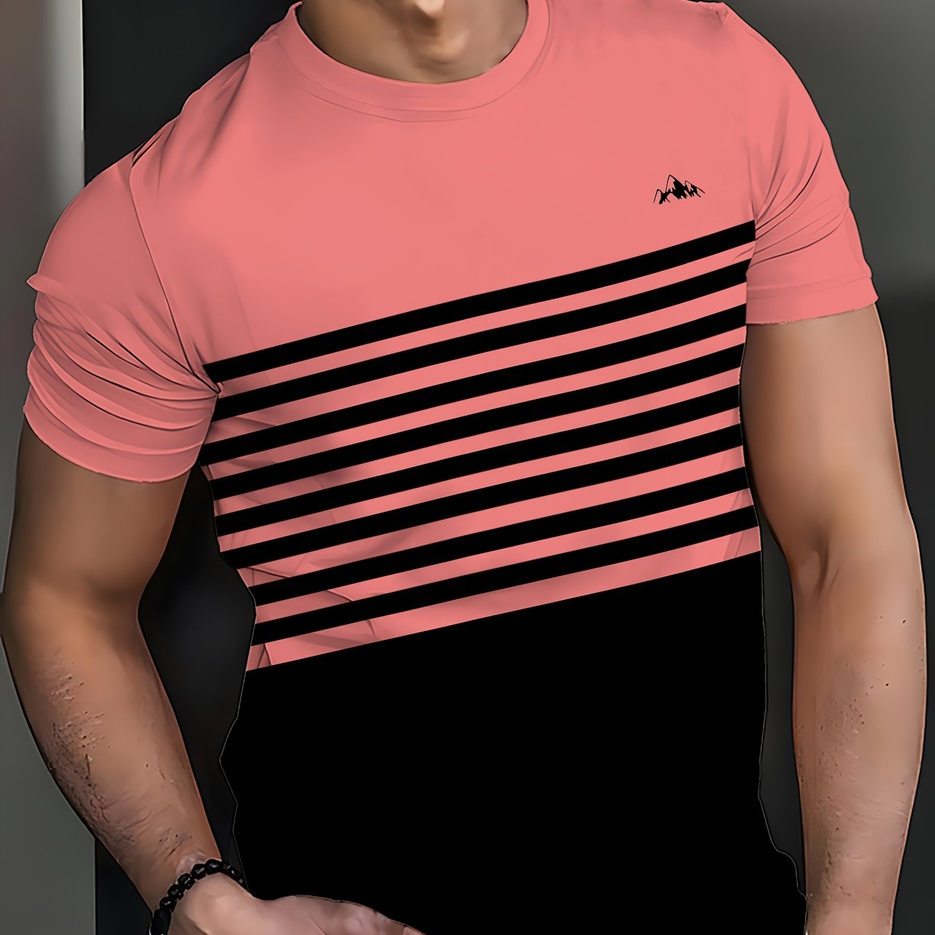 Stylish Men'S Top, a Short-Sleeve T-Shirt with Vibrant 3D Print Striped Patchwork And a Round Neck, Perfect for Summer Street Fashion And Casual Sports.