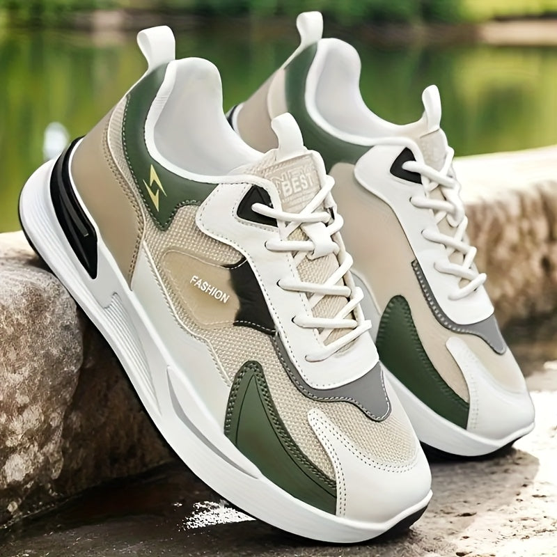 Men'S Breathable Running Sneakers with Gradient Design - Low-Top Lace-Up Casual Shoes, Durable PVC Sole, EVA Insole, Fashionable Black & White Patterns, Ideal for All Seasons Outdoor Activities