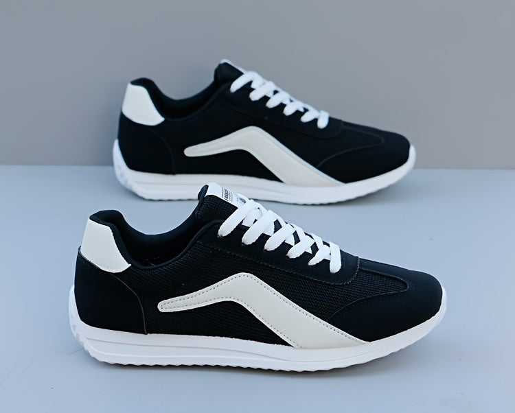 Fashion Sneakers Men'S Breathable Mesh Casual Sports Running Shoes - Striped Low Top Lace-Up Round Toe Comfort Footwear for All Seasons - PVC Sole, Fabric Insole, Everyday & Athletic Use