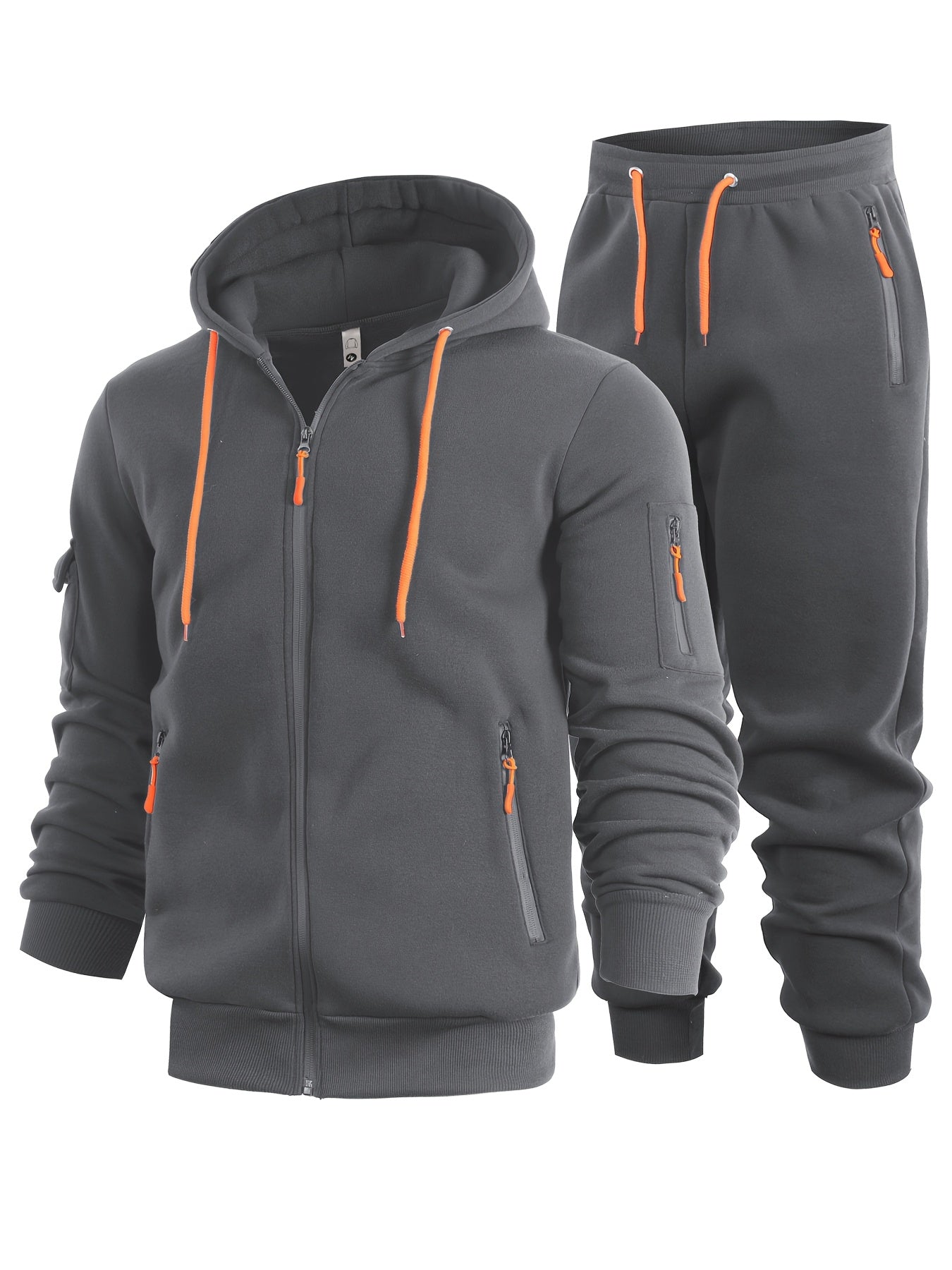 2pcs Men's Solid Color Hooded Long Sleeve Sweatshirt and Jogger Set, Suitable for Spring, Autumn, and Winter Sports Casual Outfit