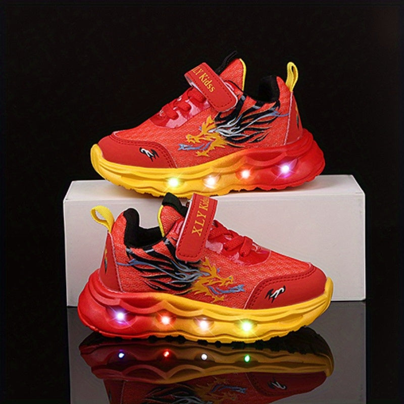 2025 New Youngsters' LED Light-Up Sneakers - Sparkling Cartoon Dad Shoes for Boys & Girls, Closure, Breathable Fabric Upper & Durable PVC Sole, All-Season Casual Wear, Kid Shoes, Everyday Youngsters'S Footwear, Fun Youngsters