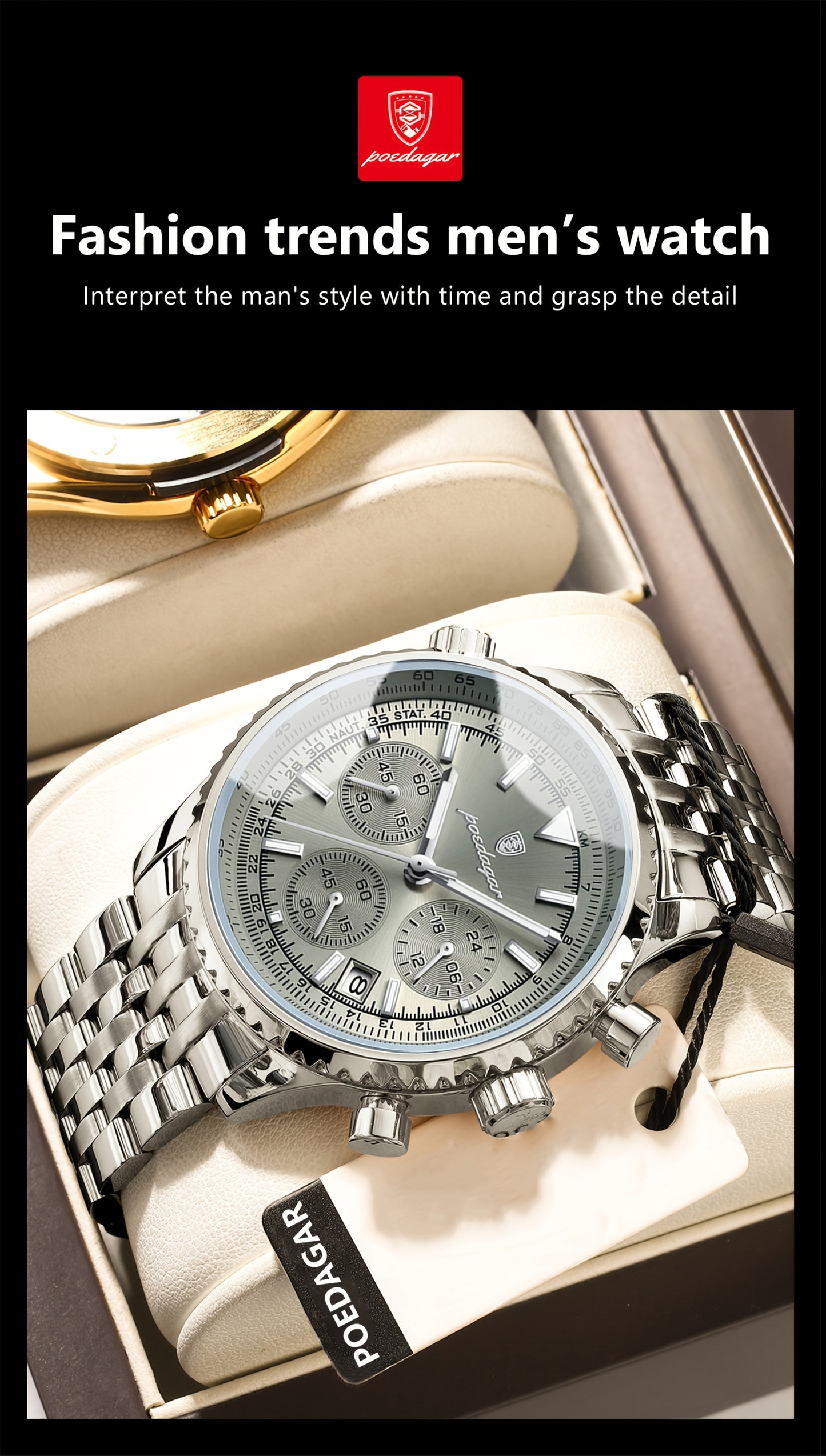 POEDAGAR New waterproof luminous calendar stainless steel ultra-thin Men's watch fashion students Korean business luxury youth chronograph quartz wristwatch., Perfect for Thanksgiving