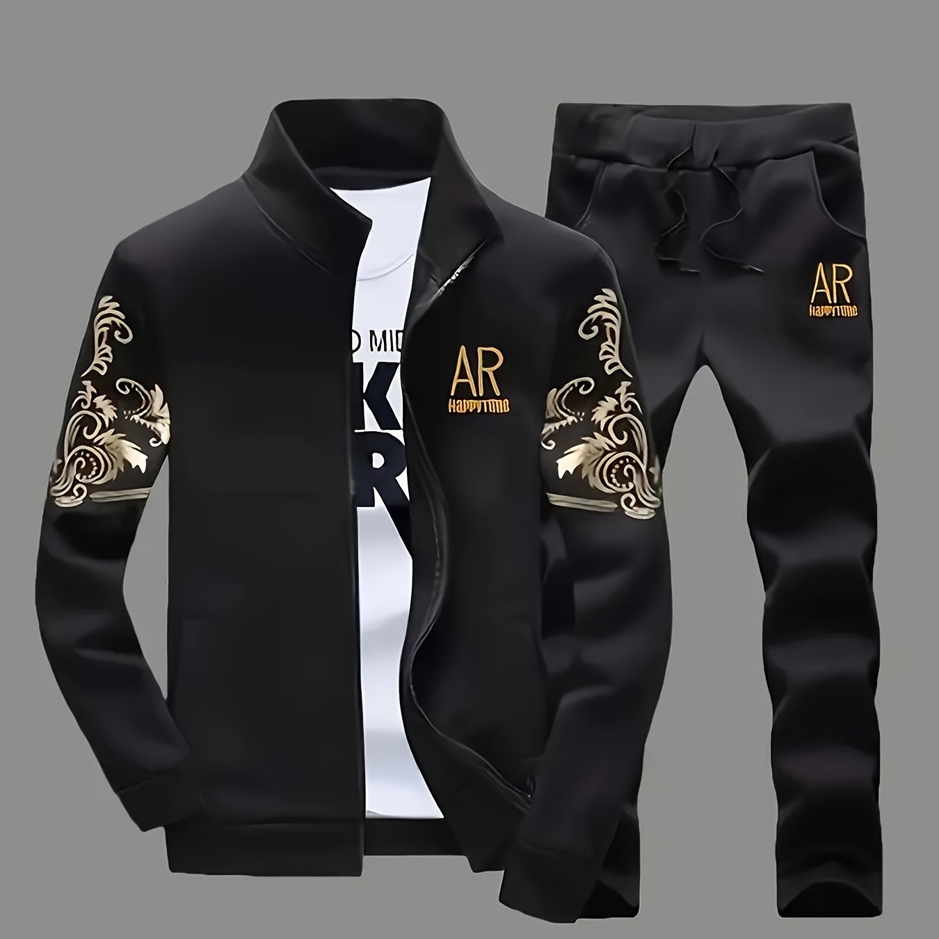 Spring and Autumn Style Men's Zip-Up Cardigan Sportswear Set