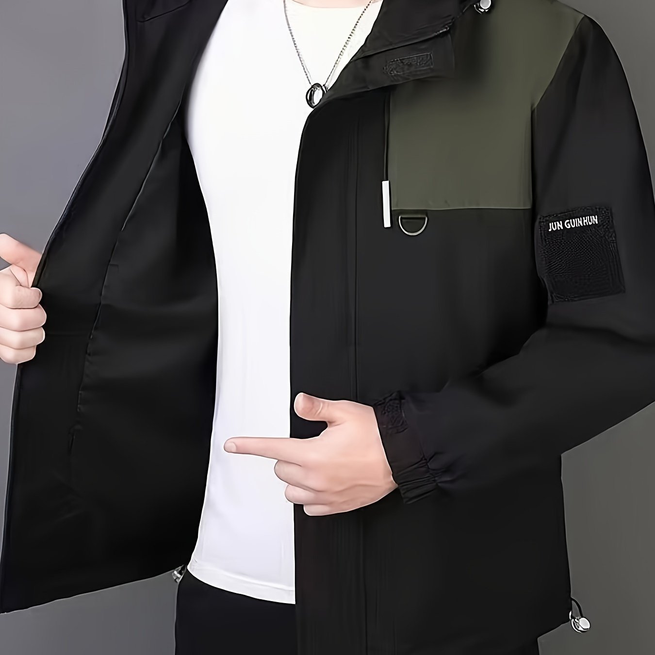 Men's Casual Hooded Windbreaker Jacket - Spring/Autumn Color Block Zip-Up Coat For Autumn Winter Outdoors