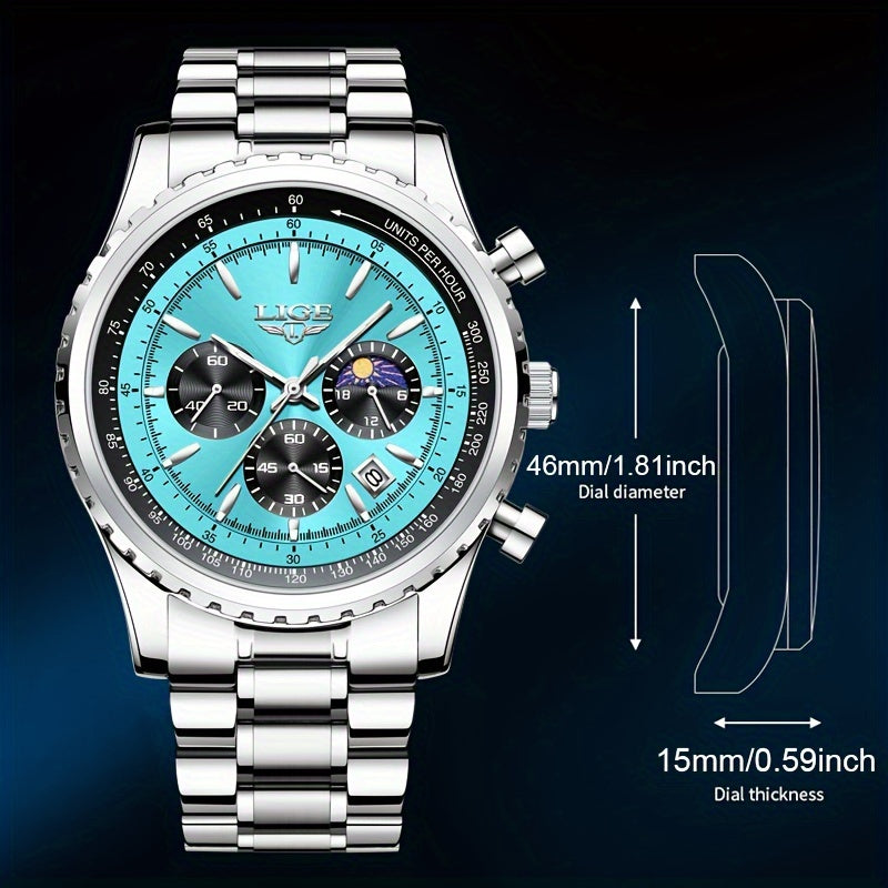 LIGE Top Brand Luxury New Quartz Watch for Women, Luminous Fashion Timepiece for Ladies, Date Chronograph Sports Wristwatch, Men'S Watch