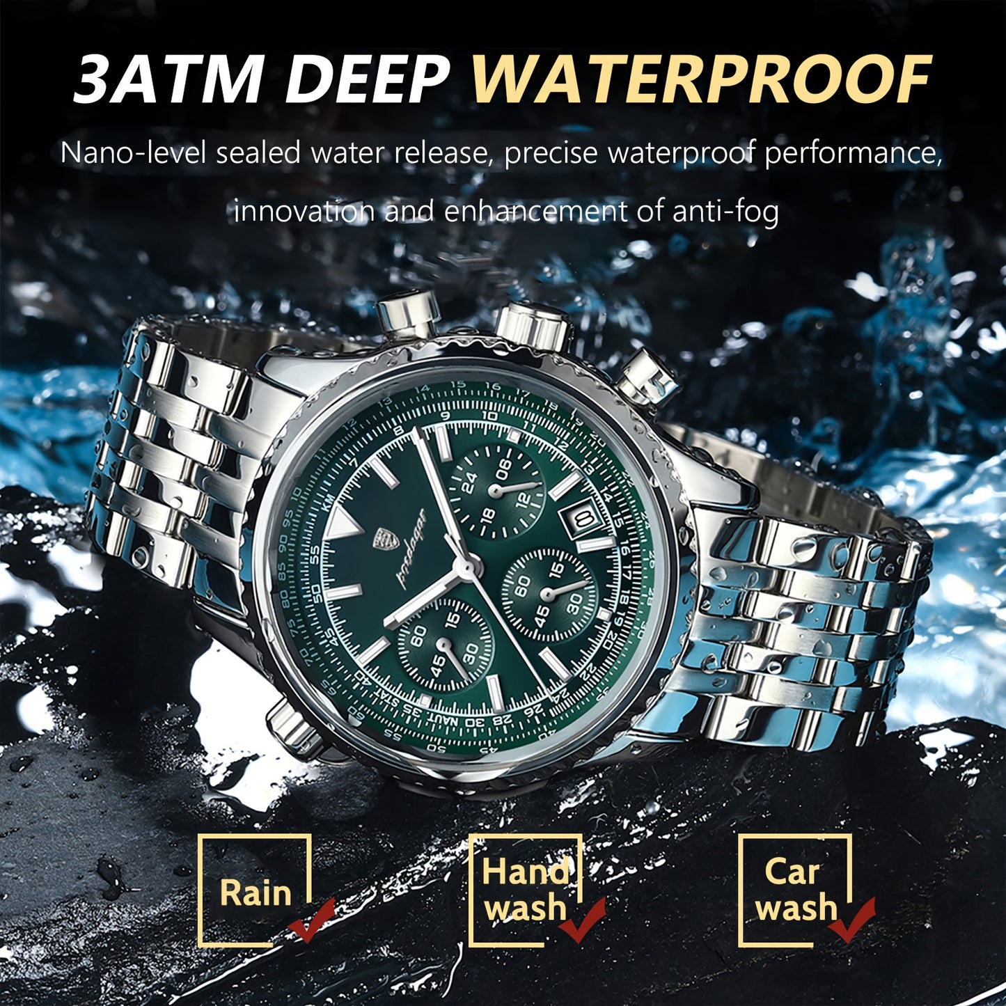 Berda Tomato Business Dominant High-end Luxury Stainless Steel Watch Waterproof Luminous Calendar Quartz Men's Watch, POEDAGAR
