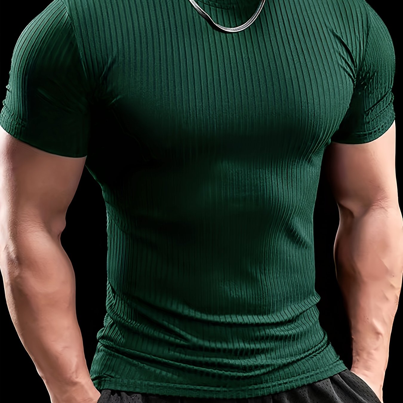 Men's Stretch Fit Short Sleeve T-Shirt - Breathable, Comfortable Polyester Blend, Solid Blue, Crew Neck, Casual & Sporty Style for Spring/Summer