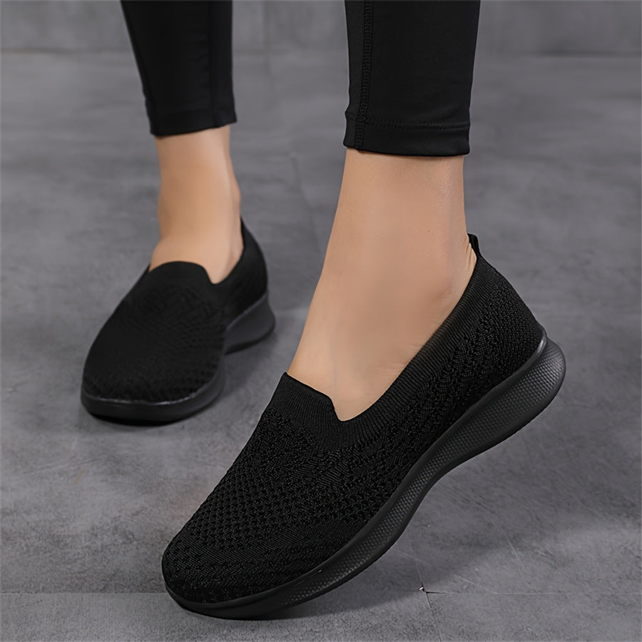 Women's Casual Slip-On Sneakers, Breathable Mesh Lightweight Flat Shoes For Work, Versatile Low-Top Sports Shoes Plus Size
