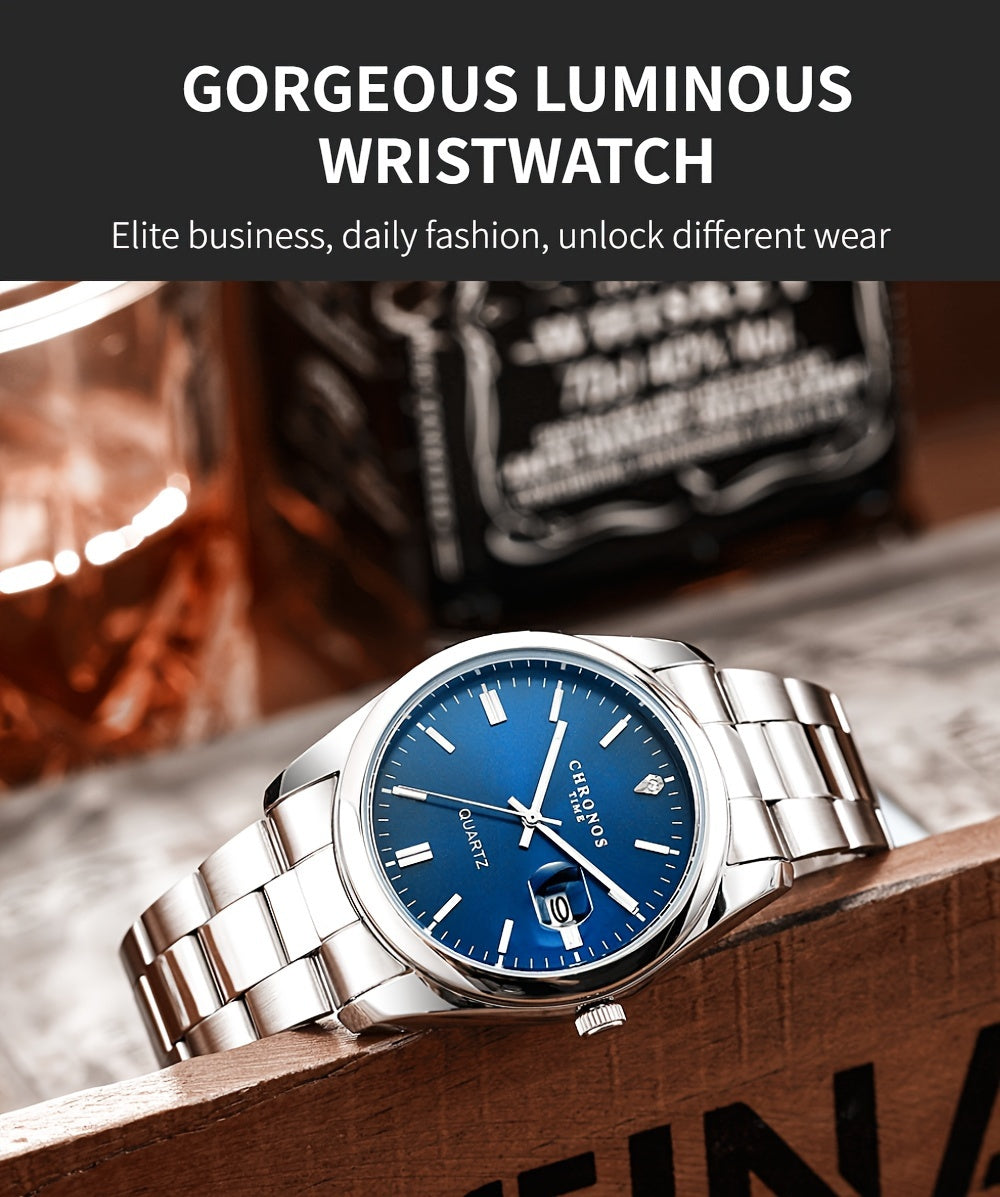 CHRONOS Men's Classic Popular Watch With Stainless Steel Strap, Business Calendar Luminous Watch