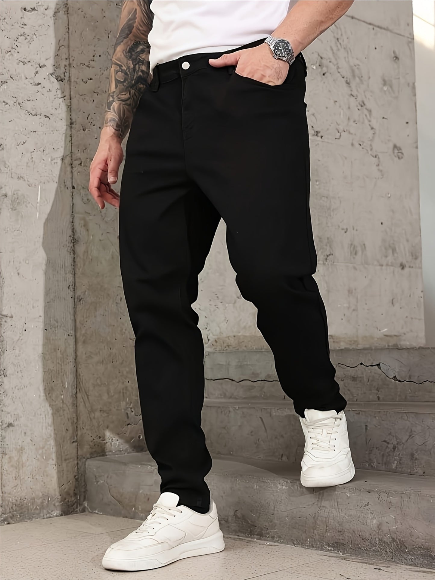Gengyuan'S of Men'S Solid Color Stretchy Slim-Fit Jeans