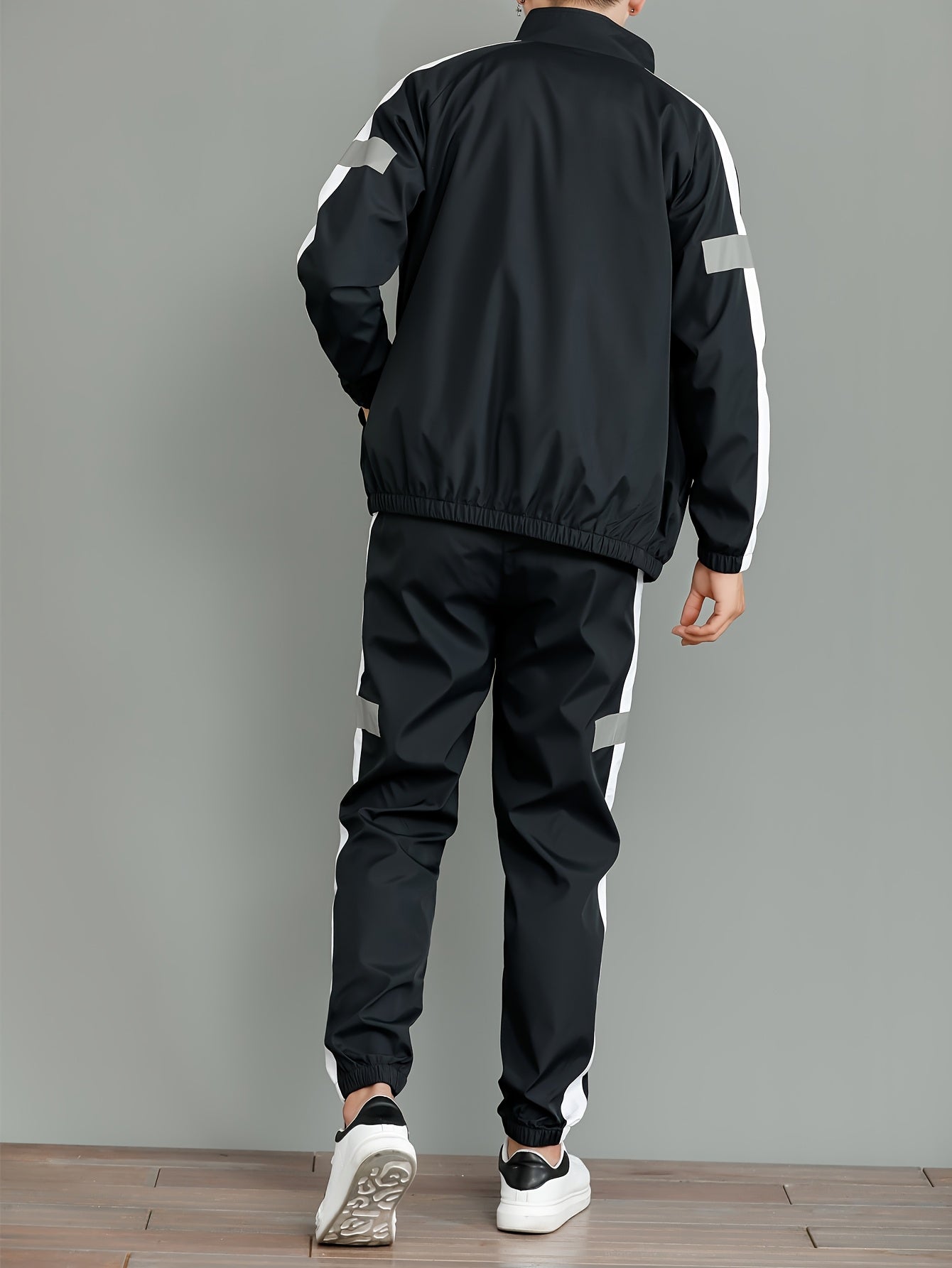 2pcs Men's Spring/Autumn Casual Long Sleeve Sportswear Set with Stand Collar