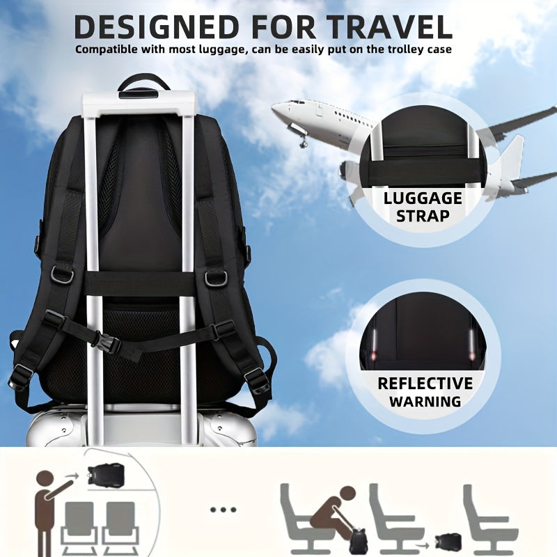 A Spacious, Minimalist, Lightweight, And Breathable Backpack Made of Oxford Cloth, Suitable for a 15.6-Inch Laptop. It Features a Luminous Safety Logo, Making It Ideal for Business Travel for Both Men And Women, As Well As fo