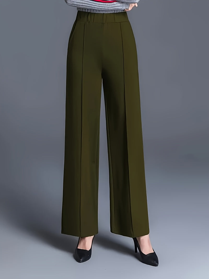 Women'S Olive Green Straight Leg Pants - Stretchy High-Waist, Casual & Comfortable, Ideal for Daily Commute & Casual Attire, Casual Wear|Straight Leg Pants|Stretchy Fabric