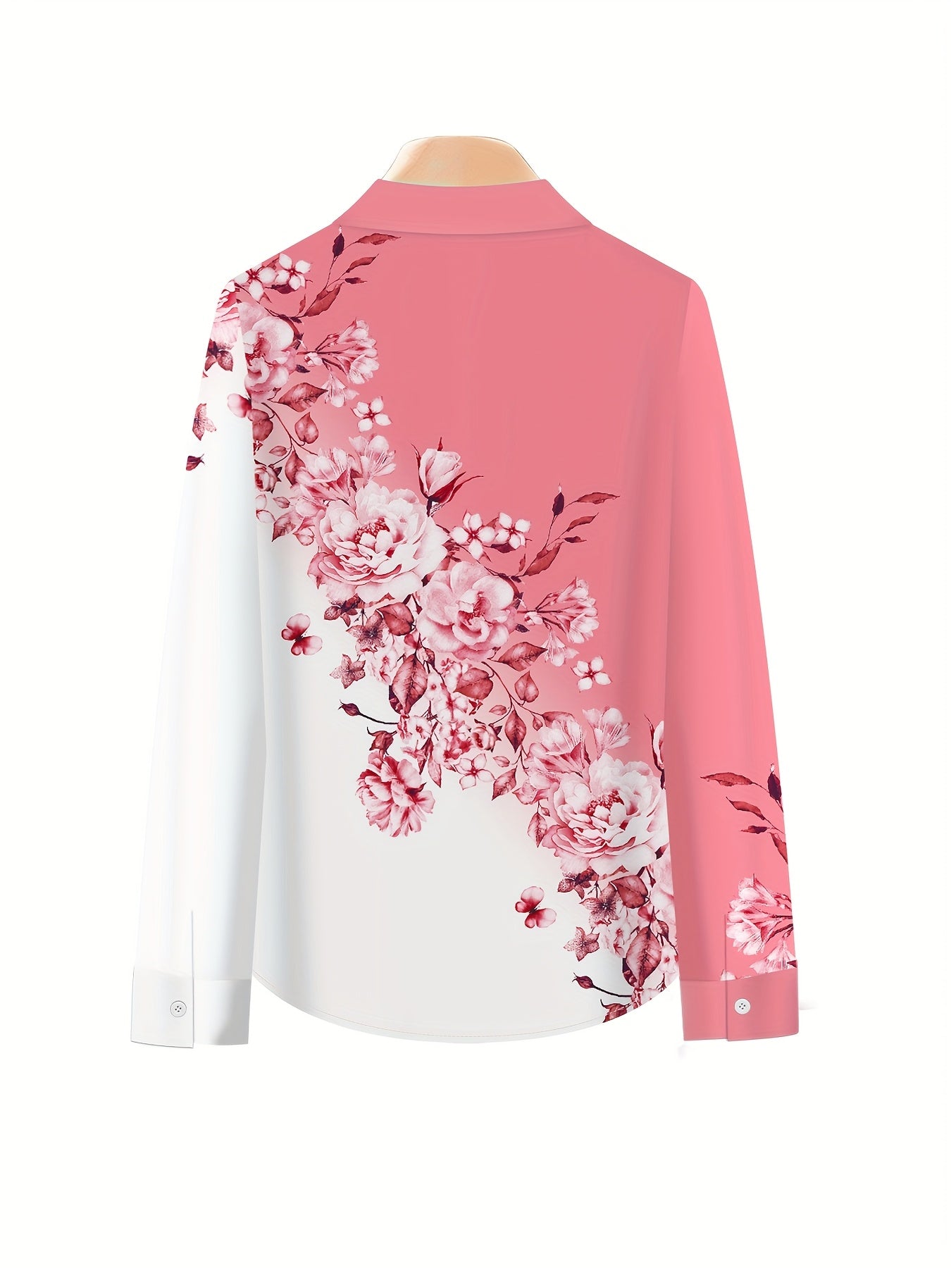 Women'S Elegant Set of Contrasting Floral Print Long-Sleeve Lapel Shirt Top And Solid Color Loose Pants Two-Piece Set