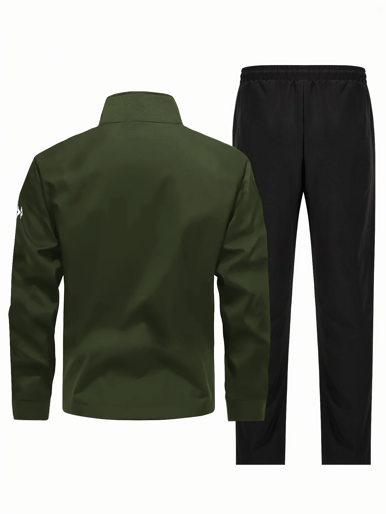 Men'S Casual Sportswear Set - Black Jacket with Zipper Pockets & White Accents, Matching Pants, Perfect for Spring & Fall, Sportswear Outfit|Zippered Jacket|Functional Pockets