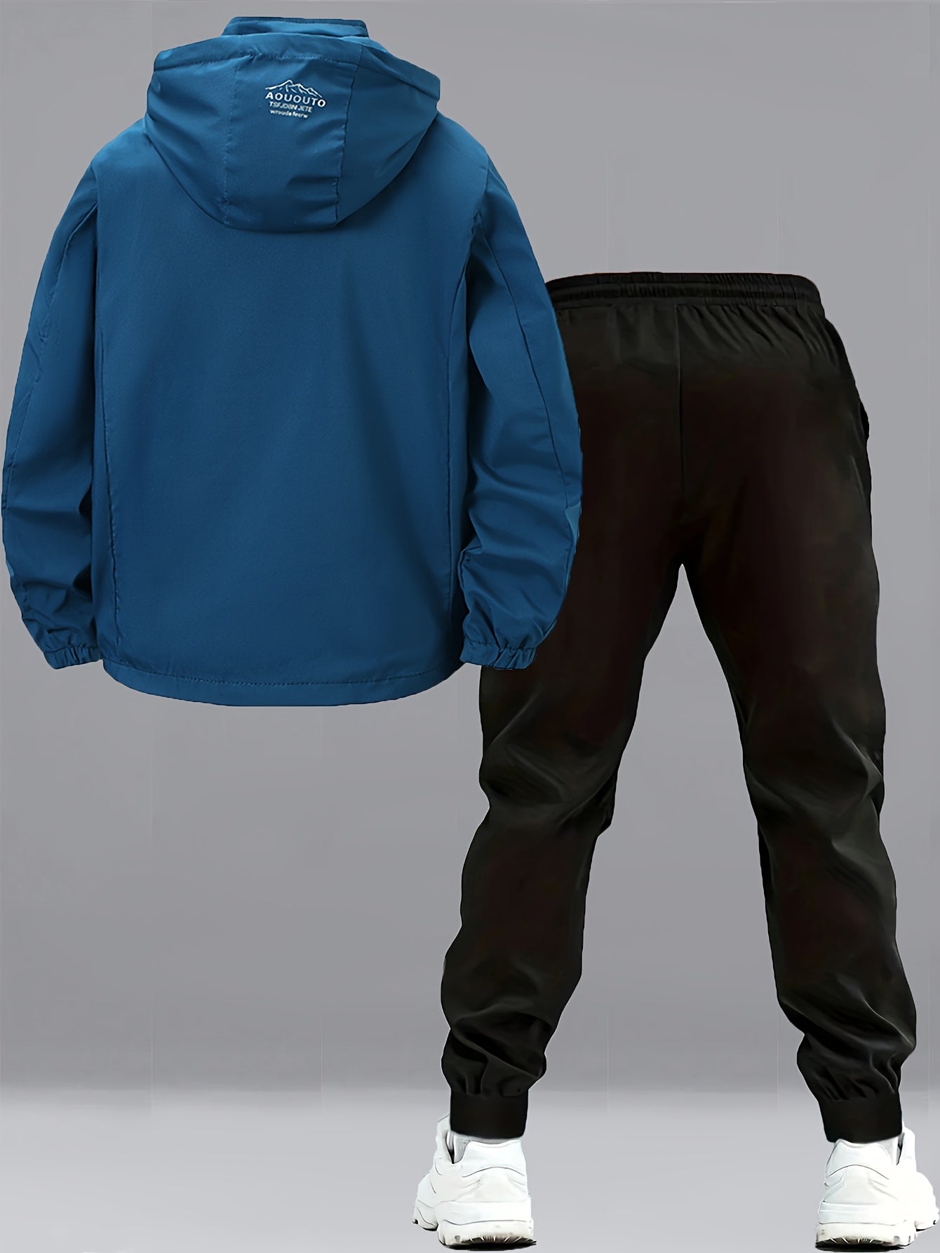 2pcs Men's Sporty Casual Jacket and Stretch Jogger Set, Spring/Autumn Fashion Hooded Jacket with Zipper Pockets, Windproof Outerwear and Black Stretch Joggers, Perfect for Outdoor Activities and Leisure Wear