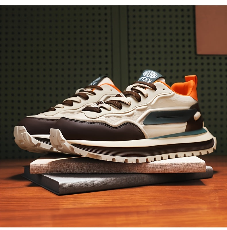 Men's Breathable Casual Sneakers - Trendy Low-Top Lace-Up Sneakers with Soft Rubber Sole, White & Black Design for Spring/Summer, Perfect for Running and Casual Attire, Versatile Running Footwear | Sporty Aesthetic Shoes | Co