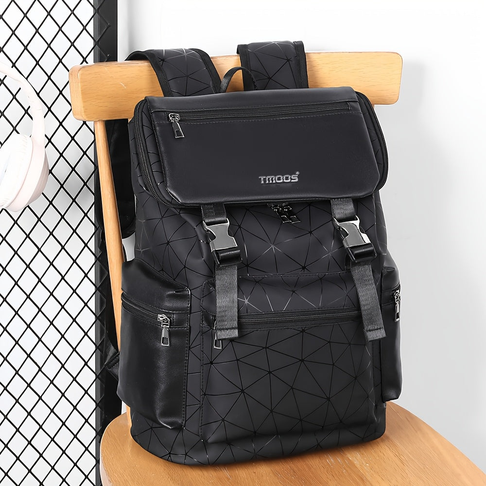 Unisex Backpack with Crocodile Texture, Large Capacity, Anti-Theft, Multi-Compartment, Fits 14-inch Laptop, Casual Travel & Business Commute, Minimalist Style, No Battery - Black