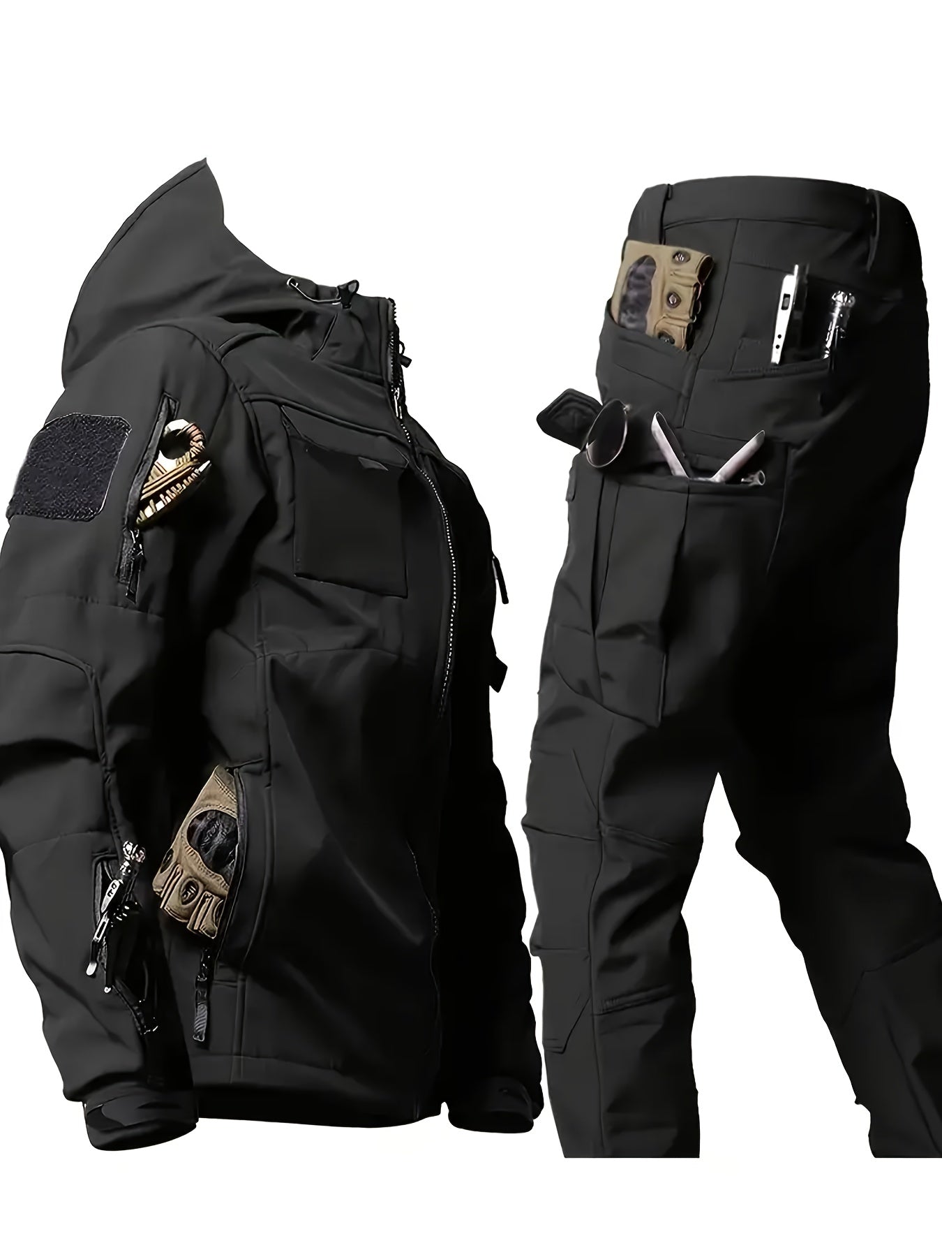Men's Outdoor Sports Windproof and Plus Velvet Soft Shell Suit