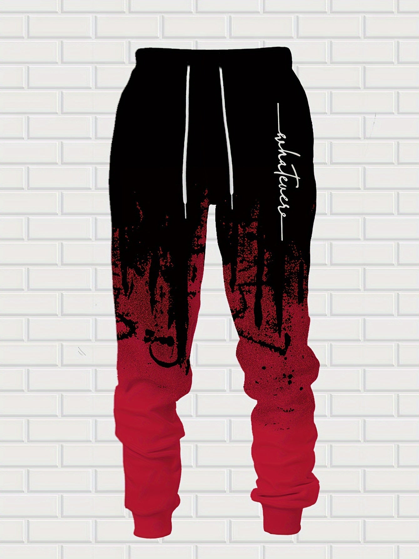 Men's Casual Hoodie & Sweatpants Set - Black & Red Contrast, Letter Print Design, Comfort Fit for Spring/Fall