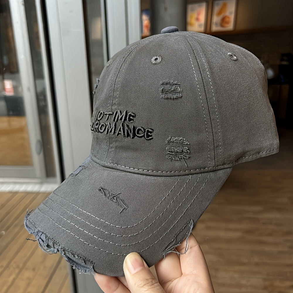 Women's Distressed Embroidered Baseball Cap - Adjustable Lightweight Sun Hat with Wide Brim for Outdoor Travel, Casual Outings & Daily Use, Machine Washable, Outdoor Headwear, Trendy Baseball Cap, Rustic Appeal, Summer Access