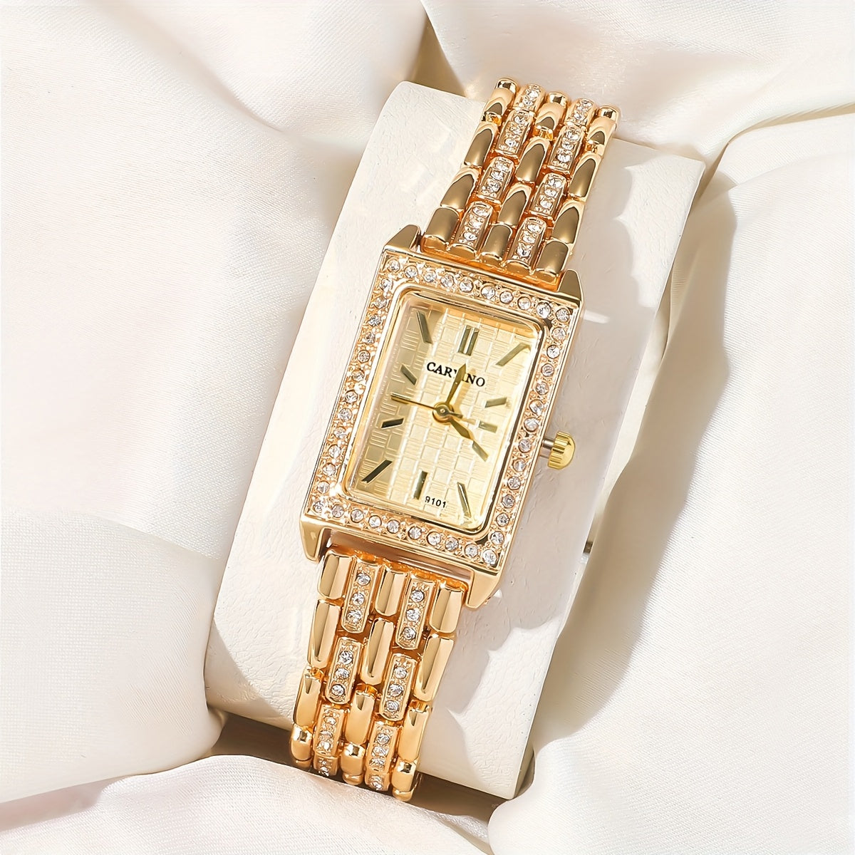 Elegant Cartier-Inspired Zinc Alloy Bracelet Watch with Sparkling Rhinestones - Rectangular Face, Quartz Movement, Non, Perfect for Daily Wear, Parties, Birthdays, and Festive Gifts, Festive Accessory | Elegant Bracelet | Qua