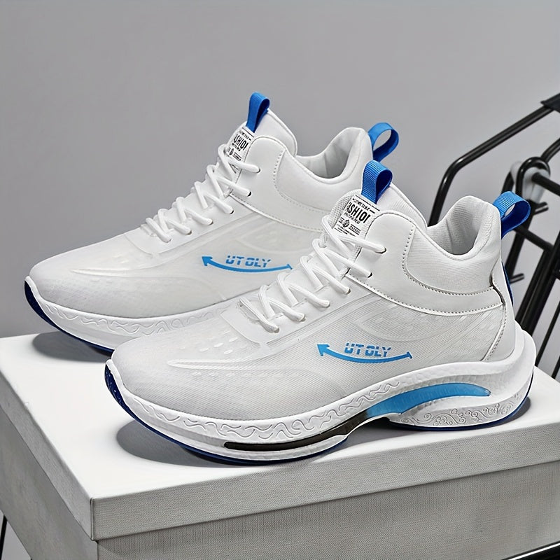 Men'S High-Top Lace-Up Athletic Sneakers - Breathable Fabric, PVC Sole, EVA Insole, Stylish Blue & White Design for Casual and Outdoor Activities, Everyday Sneakers | Sporty Casual Shoes | Durable PVC Sole