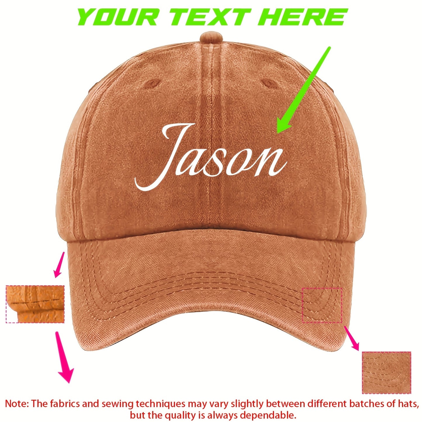 Customizable Vintage Washed Baseball Cap with Personalized Text, Adjustable Fit, Lightweight Polyester - Ideal for Events, Class Gatherings & Parties, Baseball Cap