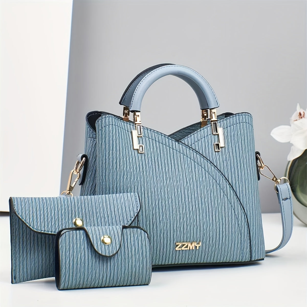 3pcs Set Striped Fashion Handbags, Multifunctional Large Capacity Crossbody Bag with Stylish Design, New Fashionable Women's Small Square Shoulder Bags Versatile Casual Multi-Layer Large Capacity Single-Shoulder or Crossbody