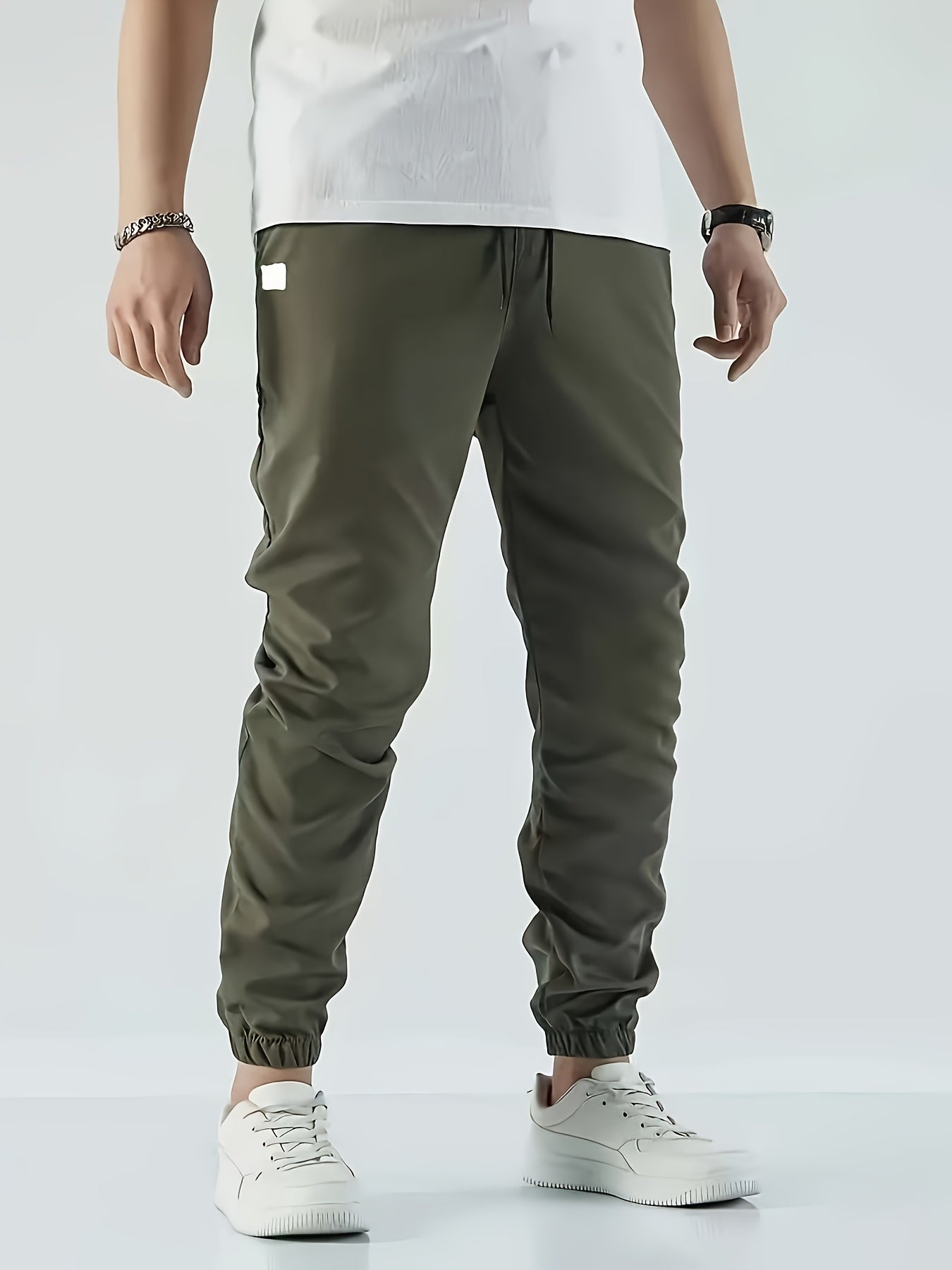 Men's Beige Cargo Pants with Multiple Pockets - Machine Washable, Comfortable Loose Fit, Ideal for Outdoor Activities, Durable Polyester Fabric