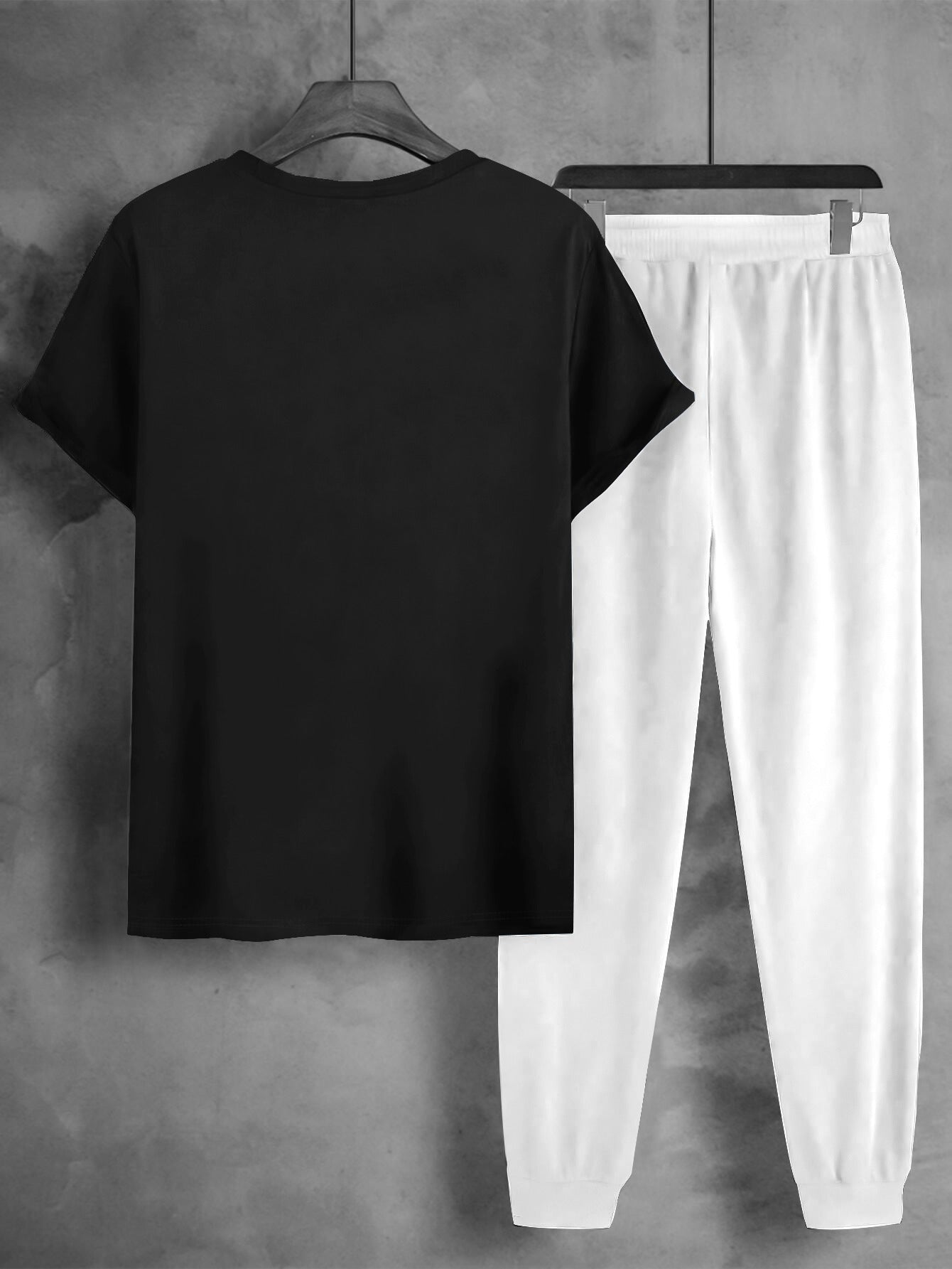 1set Men'S Casual Sportswear Set, Geometric Pattern Short Sleeve T-Shirt and Drawstring Joggers, Knitted Polyester and Elastane Blend, Round Neck, Regular Fit, Four Seasons Outfit