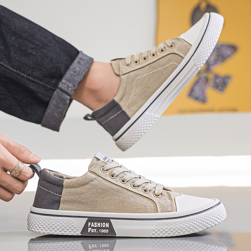 Men'S Breathable Fabric Casual Canvas Shoes, Low-Top Lace-Up Outdoor Sneakers, Trendy Skate Shoes.