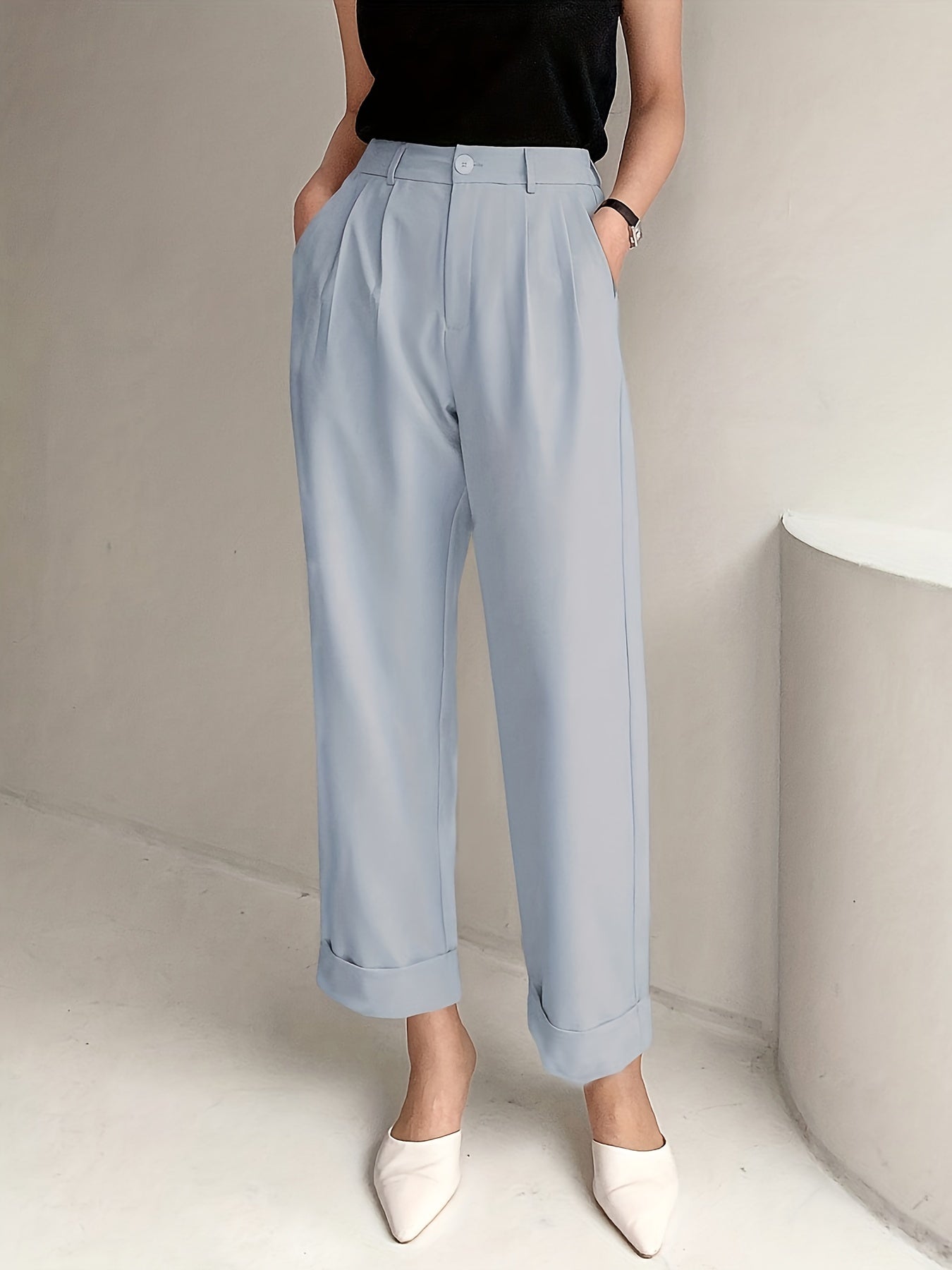 Slant Pockets Wide Leg Suit Pants, Casual Loose Pants For Spring & Summer, Women's Clothing