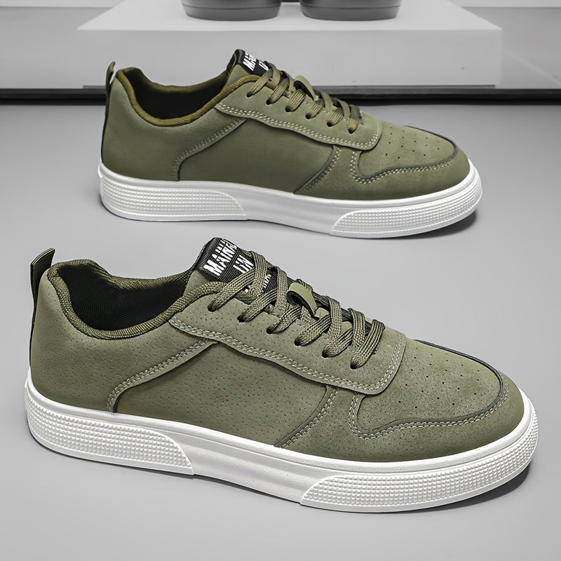 1 Pair MAINALUN Men'S Skateboarding Sneakers - Low-Top Lace-Up Casual Shoes with Thick PVC Sole, Breathable Fabric Lining & Durable Synthetic Upper for Daily Wear, Outdoor, Travel, Parties - Green/Black/Khaki, Skateboarding S