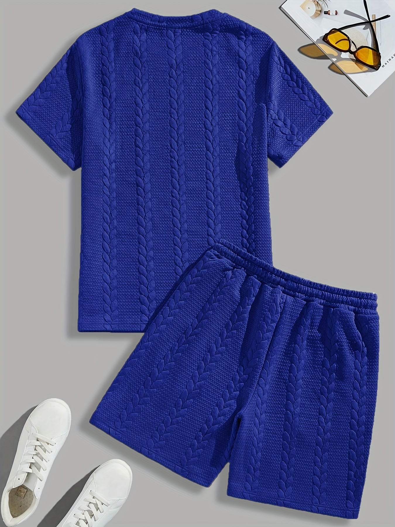 Casual Crew Neck Short Sleeve T-Shirt & Drawstring Shorts - Brown, Summer Outfit