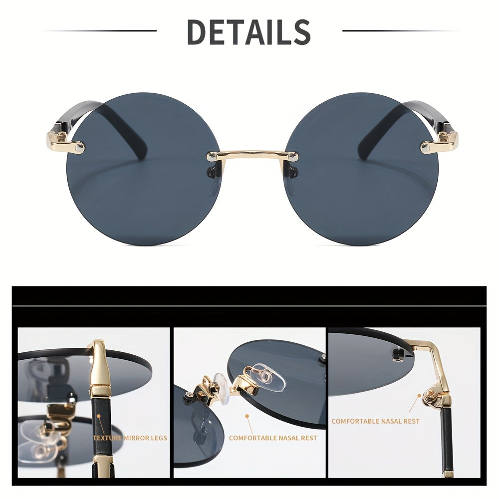 Unisex Round Frameless Glasses with Blue-Tinted Polycarbonate Lenses & Golden Accents - Lightweight Durable PC Frame for Casual, Party, Daily Wear - Perfect Graduation, Back-to-School, Christmas Gift