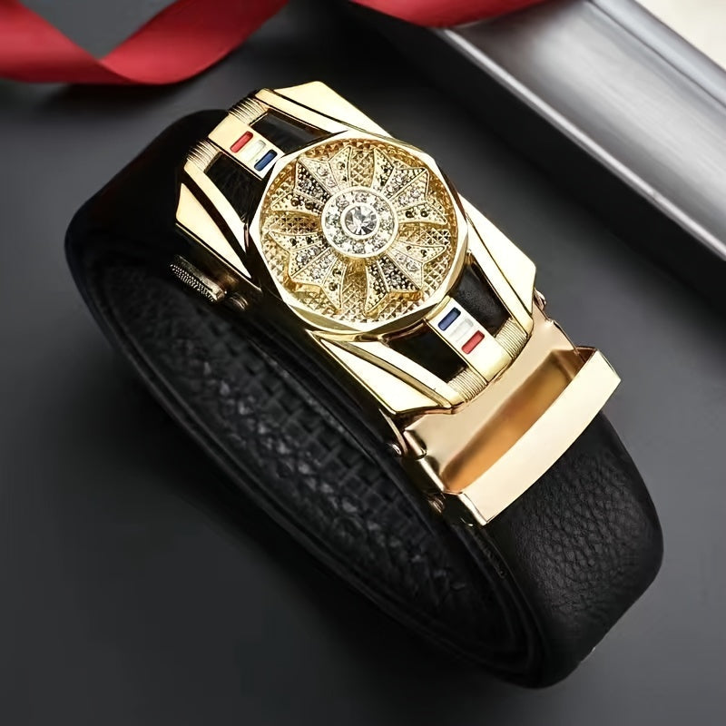 The Belt For Men With Automatic Buckle Is Of High Quality, Suitable For Young And Middle-aged Businessmen, Rotating Belt For Casual And Versatile Wear.